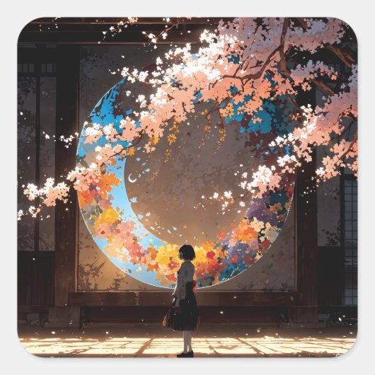 Beautiful anime art vierkante sticker (Voorkant)