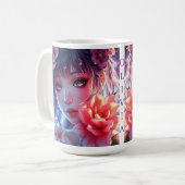 Beautiful Anime Girl Glitchcore Floral Koffiemok (Voorkant links)