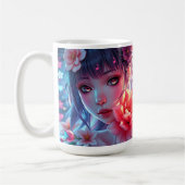Beautiful Anime Girl Glitchcore Floral Koffiemok (Links)