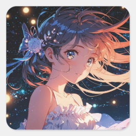 Beautiful anime girl illustration vierkante sticker