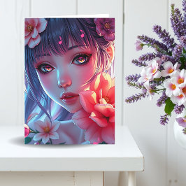 Beautiful Anime Girl Thinking of You Kaart