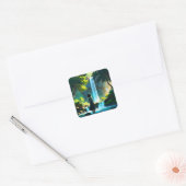 Beautiful Anime Waterfall Illustration Vierkante Sticker (Envelop)