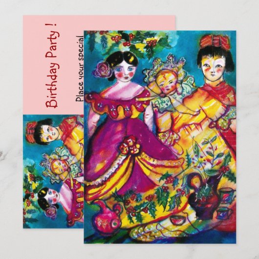 BEAUTIFUL ANTIEK DOLL rood blauw paars geel roze Kaart (Voorkant / Achterkant)