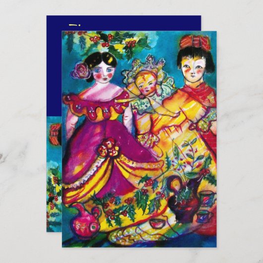 BEAUTIFUL ANTIEK DOLLS, rood blauw paars geel Kaart (Voorkant / Achterkant)