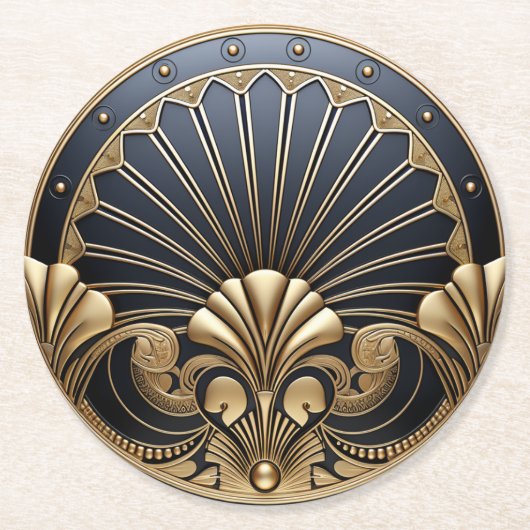Beautiful Art Deco Gold & Navy  Ronde Kartonnen Onderzetter (Voorkant)