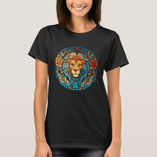 Beautiful Artistic Stained Glass Style Lion T-shirt (Voorkant)