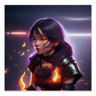 Beautiful Asian Girl Shoots Fire From Eyes Perfect Poster