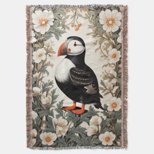 Beautiful Atlantic Puffin White Flowers Deken (Voorkant Verticaal)