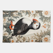 Beautiful Atlantic Puffin White Flowers Theedoek (Horizontaal)