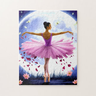 Beautiful ballerina dancing by giant moon legpuzzel