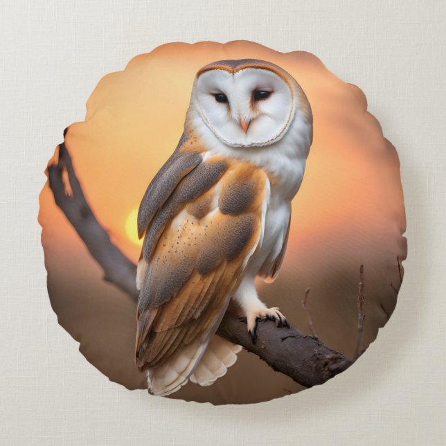 Beautiful Barn Owl Rond Kussen (Voorkant)