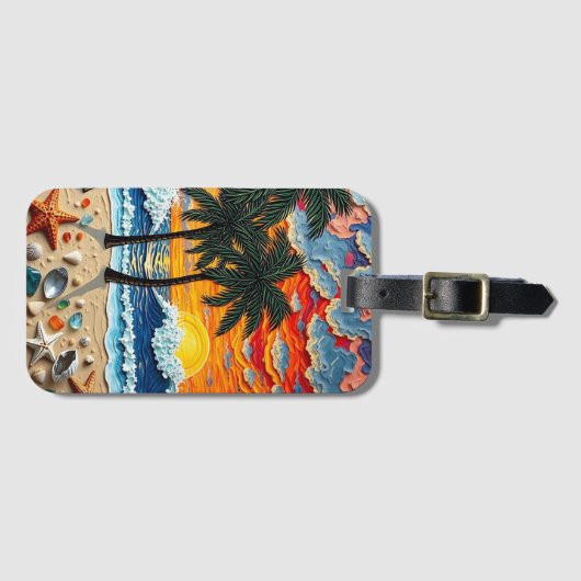 Beautiful Beach Scene with Palm Trees Bagagelabel (Voorkant (horizontaal))