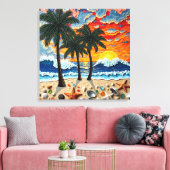 Beautiful Beach Scene with Palm Trees Canvas Afdruk (Insitu (Woonkamer))