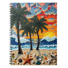 Beautiful Beach Scene with Palm Trees Notitieboek
