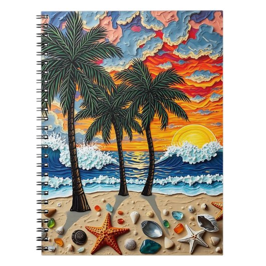 Beautiful Beach Scene with Palm Trees Notitieboek (Voorkant)