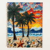 Beautiful Beach Scene with Palm Trees Personalized Planner (Voorkant)