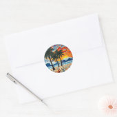 Beautiful Beach Scene with Palm Trees Ronde Sticker (Envelop)