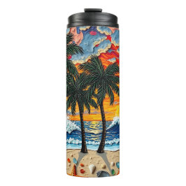 Beautiful Beach Scene with Palm Trees   Thermosbeker