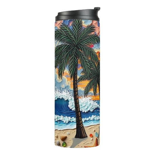 Beautiful Beach Scene with Palm Trees   Thermosbeker (Gedraaid links)