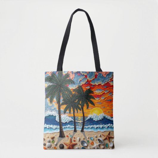 Beautiful Beach Scene with Palm Trees   Tote Bag (Voorkant)