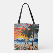 Beautiful Beach Scene with Palm Trees   Tote Bag (Achterkant)