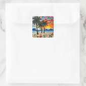 Beautiful Beach Scene with Palm Trees Vierkante Sticker (Tas)