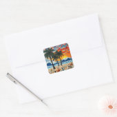 Beautiful Beach Scene with Palm Trees Vierkante Sticker (Envelop)