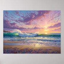 Beautiful Beach Waves and Shore Art