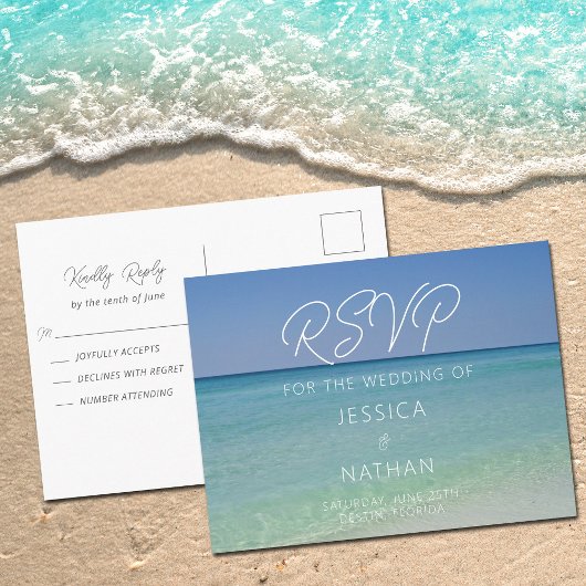 Beautiful Beach Wedding Summer Coastal RSVP Briefkaart