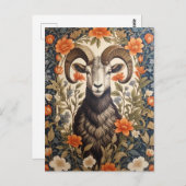 Beautiful Big Horn Sheep William Morris Inspired Briefkaart (Voorkant / Achterkant)