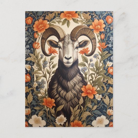 Beautiful Big Horn Sheep William Morris Inspired Briefkaart (Voorkant)