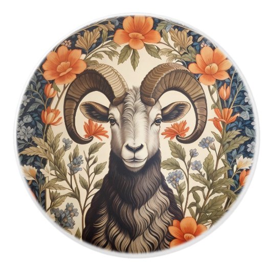 Beautiful Bighorn Sheep William Morris Inspired Keramische Knop (Voorkant)