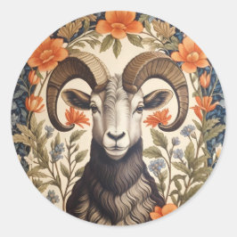 Beautiful Bighorn Sheep William Morris Inspired Ronde Sticker