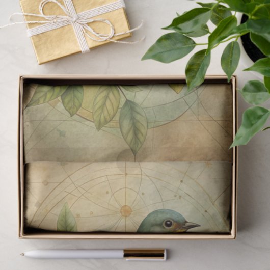 Beautiful Bird on Branch with Geometric Lines Tissuepapier (Geschenk)
