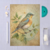 Beautiful Bird on Branch with Geometric Lines Tissuepapier (Craft)