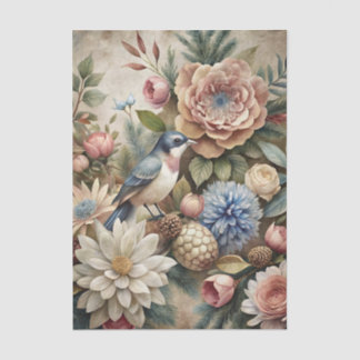 Beautiful Bird with an Assortment of Flowers Tissuepapier