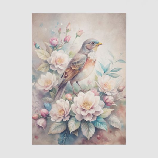 Beautiful Bird with Flowers in Pastel Shades Tissuepapier (Voorkant)