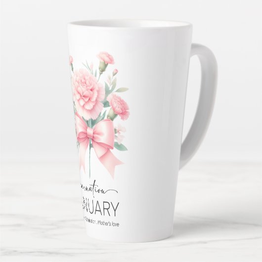 Beautiful Birth Mont Flower/January/Carnation Latte Mok (Rechterhoek)