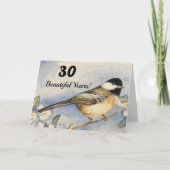 Beautiful Birthday 30 Watercolor Chickadee Kaart (Voorkant)
