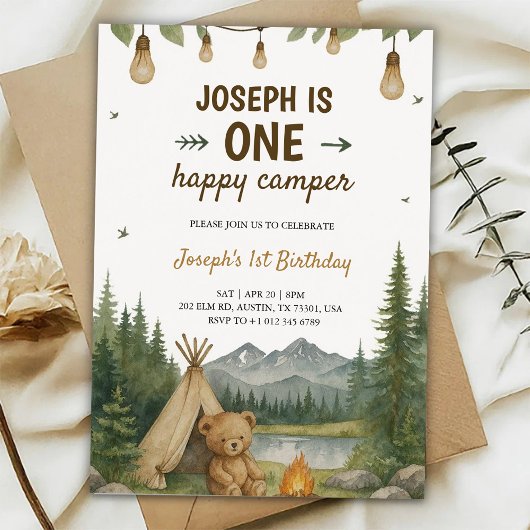 Beautiful birthday Invitation with camping vibe  Kaart