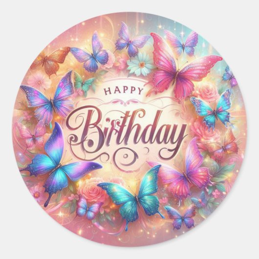 Beautiful Birthday Sticker Butterfly Design (Voorkant)