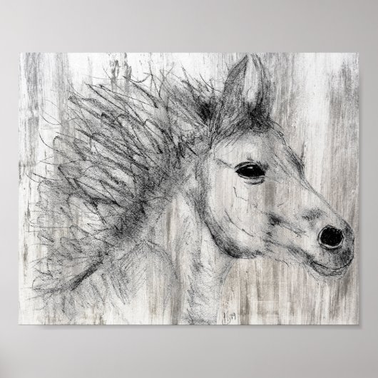Beautiful Black and White Horse Sketch Poster (Voorkant)
