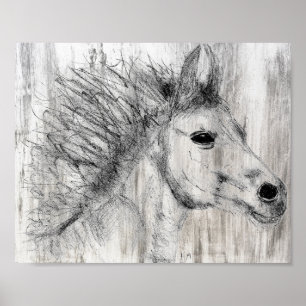 Beautiful Black and White Horse Sketch Poster