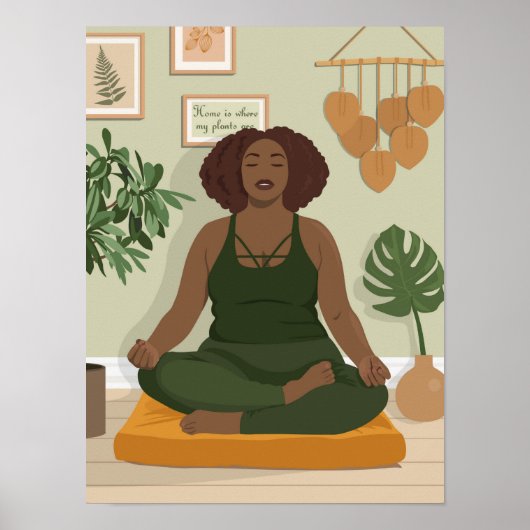 Beautiful black curvy woman meditating poster (Voorkant)