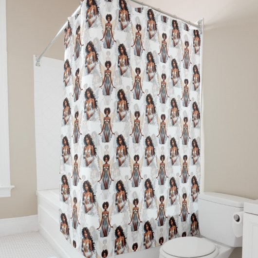 Beautiful Black Girl Angels Pattern Design  Douchegordijn
