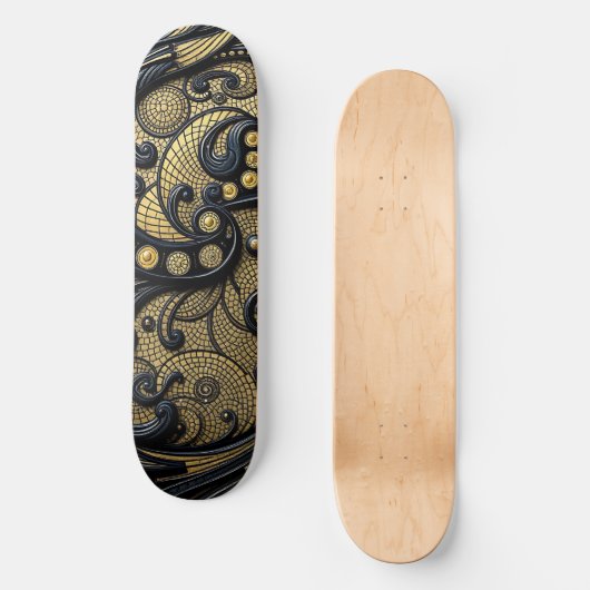 Beautiful Black & Gold Floral and Beads Abstract Persoonlijk Skateboard (Voorkant)
