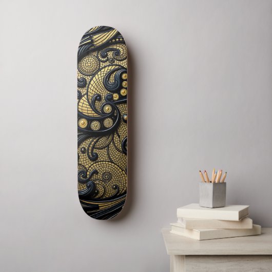 Beautiful Black & Gold Floral and Beads Abstract Persoonlijk Skateboard (Muurkunst)