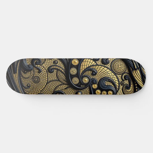 Beautiful Black & Gold Floral and Beads Abstract Persoonlijk Skateboard (Horizontaal)