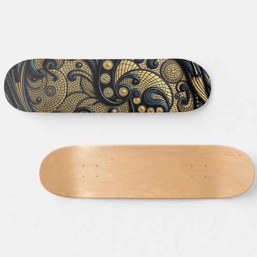 Beautiful Black & Gold Floral and Beads Abstract Persoonlijk Skateboard (Horizontaal)