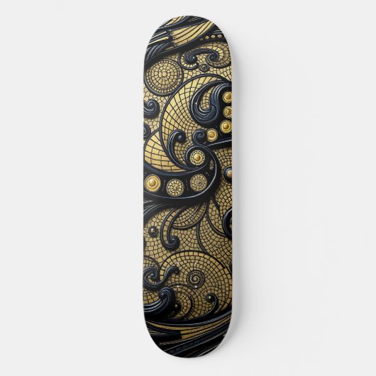 Beautiful Black & Gold Floral and Beads Abstract Persoonlijk Skateboard (Voorkant)